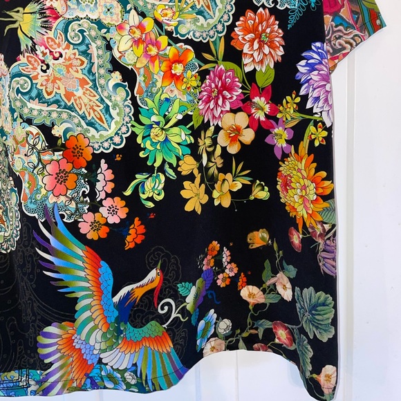 Johnny Was 100% Sill Black Floral Crewneck Short Sleeved Tee - Picture 10 of 16